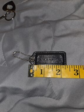 Coach Black Leather Tag Keychain with Silver Ball Chain